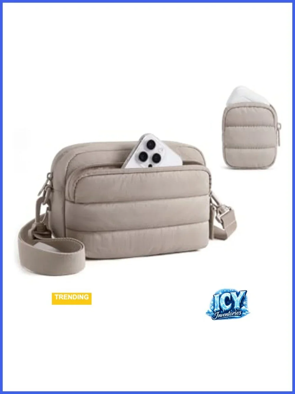 Set of 2 Puffer Hobo Crossbody Bags with Detachable Earbuds Pouch,